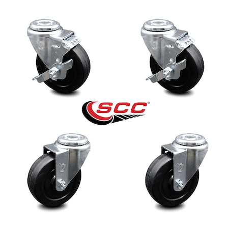 Service Caster 4 Inch Soft Rubber Wheel Swivel Bolt Hole Caster Set with 2 Brake SCC-BH20S414-SRS-2-TLB-2